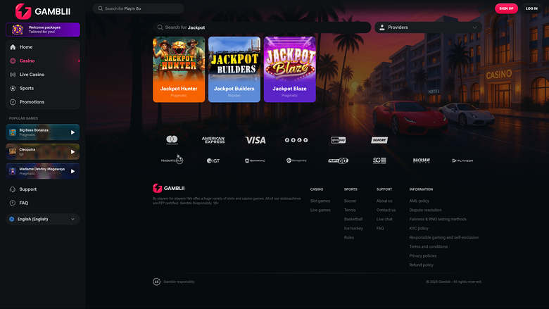 Jackpot de escritorio del casino Gamblii