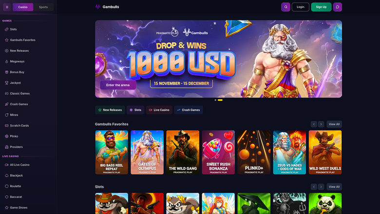 Pagina iniziale desktop di Gambulls