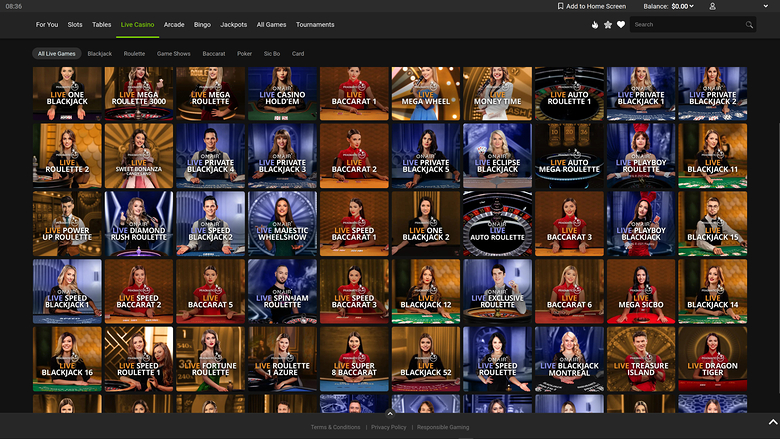 Casino Gaming Club pour ordinateur avec croupier en direct