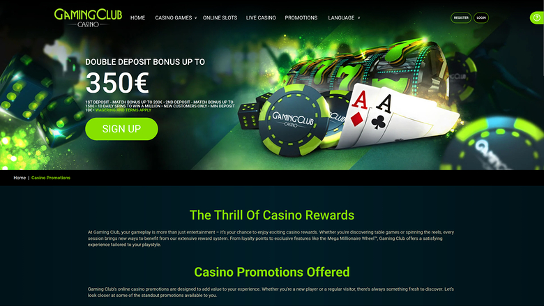 Promotions du Casino Gaming Club sur ordinateur