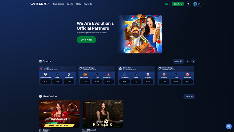 Homepage desktop di GemBet