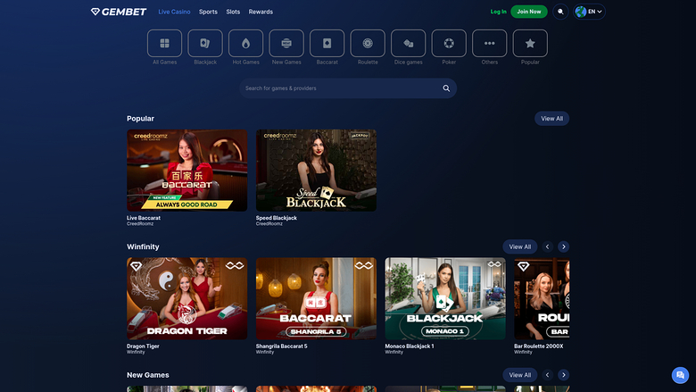 Croupier dal vivo per desktop GemBet