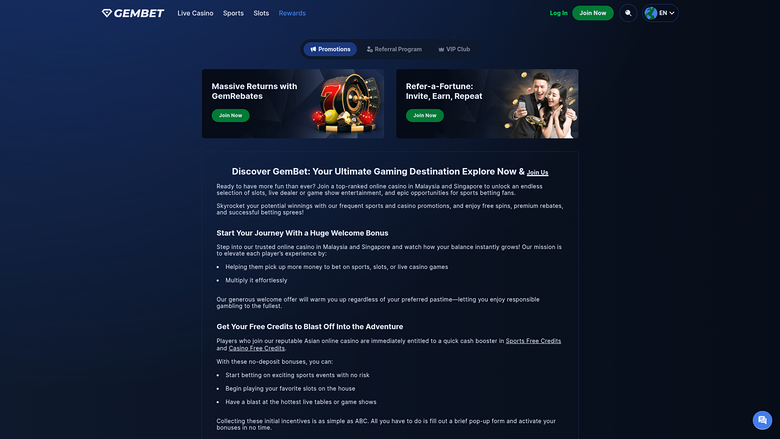 Promozioni GemBet Desktop