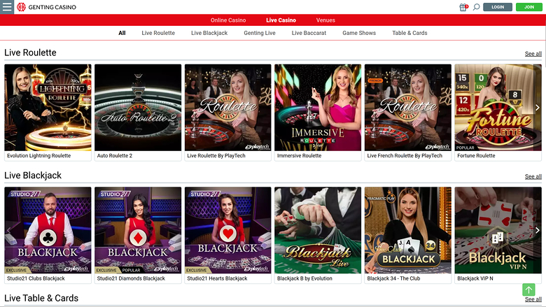 Casino Genting sur ordinateur avec croupier en direct