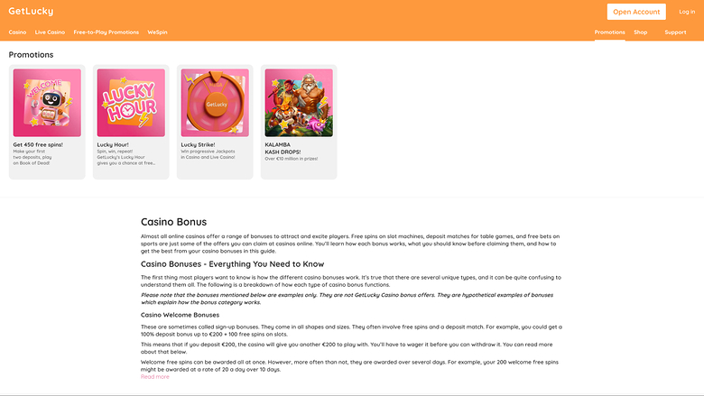 Get Lucky Casino Desktop-Aktionen