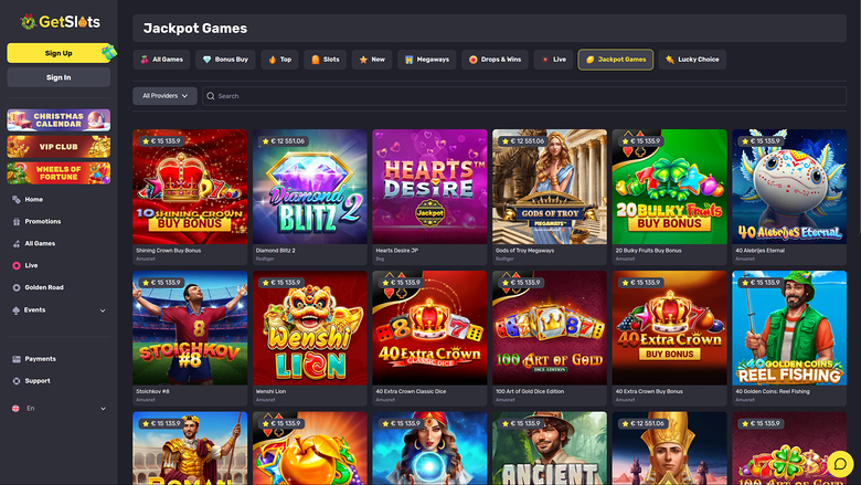 Jackpot du casino GetSlots sur ordinateur