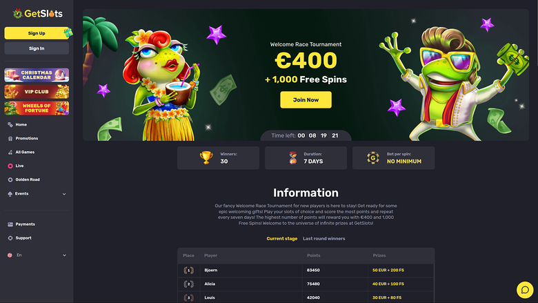 Course sur ordinateur GetSlots Casino