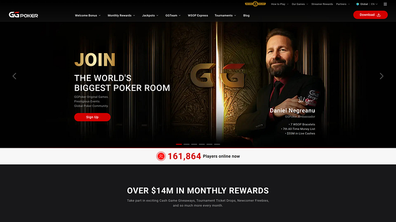 Pagina iniziale del casinò GGpoker versione desktop