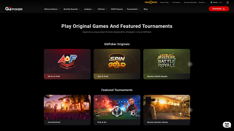 Tornei di poker da casinò GGpoker per desktop
