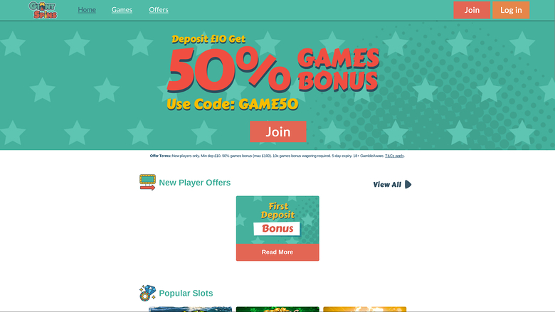 Giant Spins Casino Desktop Homepage