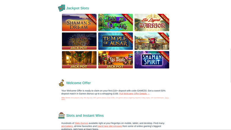 Giant Spins Casino Desktop Jackpot