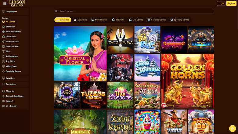 Jeux de casino Gibson sur ordinateur