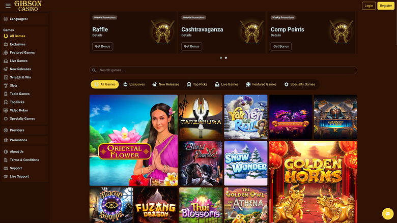 Page d'accueil du casino Gibson (ordinateur de bureau)