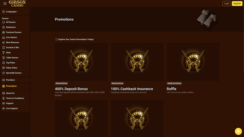 Promotions Gibson Casino sur ordinateur