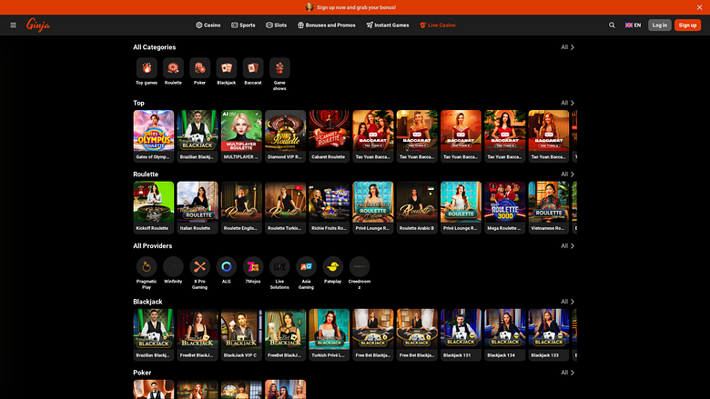 Ginja Casino Desktop Live Dealer