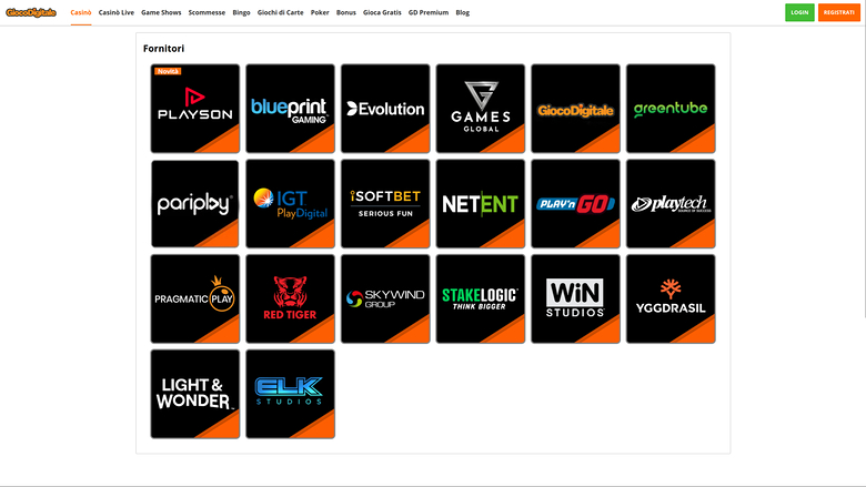 Développeurs de Jeux de Casino Gioco Digitale Desktop