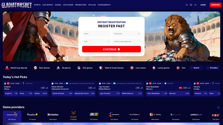 Главная страница казино Gladiatorsbet для настольных компьютеров