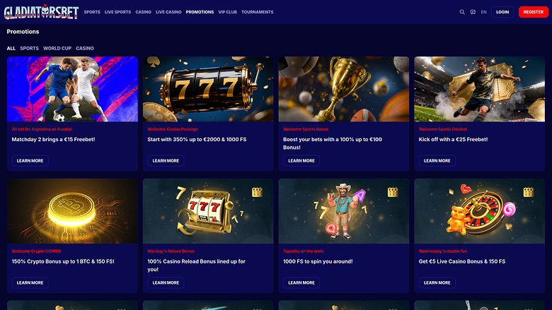 Акции казино Gladiatorsbet для настольных компьютеров