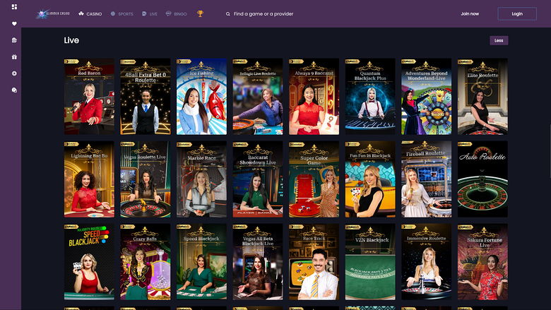 Glimmer Casino sur ordinateur avec croupier en direct
