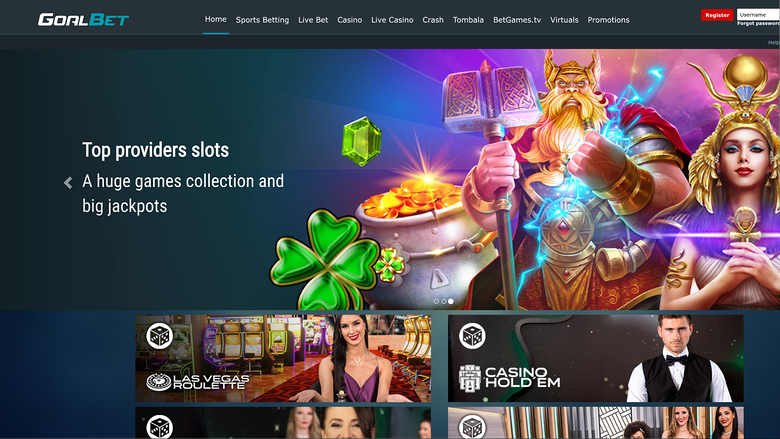 Page d'accueil du casino Goalbet pour ordinateur
