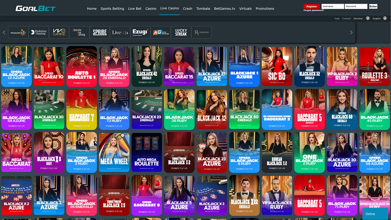 Casino Goalbet sur ordinateur avec croupier en direct