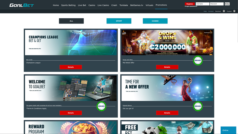 Promotions sur ordinateur de bureau du casino Goalbet