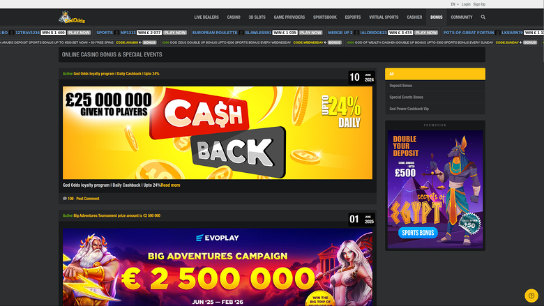 Promozioni desktop di God Odds