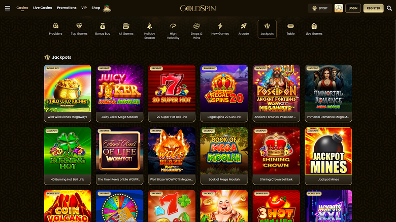 GoldSpin Casino Desktop Jackpot