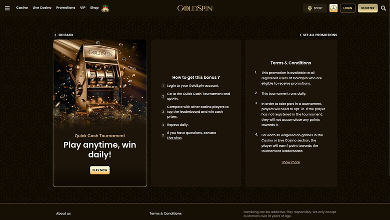 GoldSpin Casino Desktop Tournaments