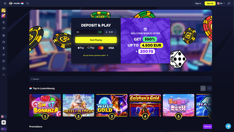 Goldbet.io Casino Desktop Homepage