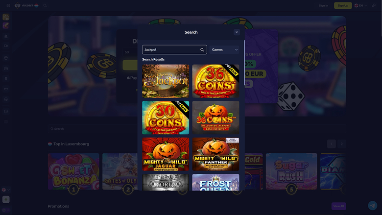Goldbet.io Casino Desktop Jackpot