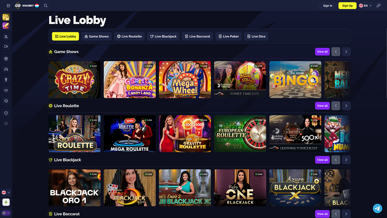 Goldbet.io Casino Desktop Live Dealer