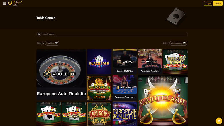 Jeux de table de casino Golden Lady sur ordinateur