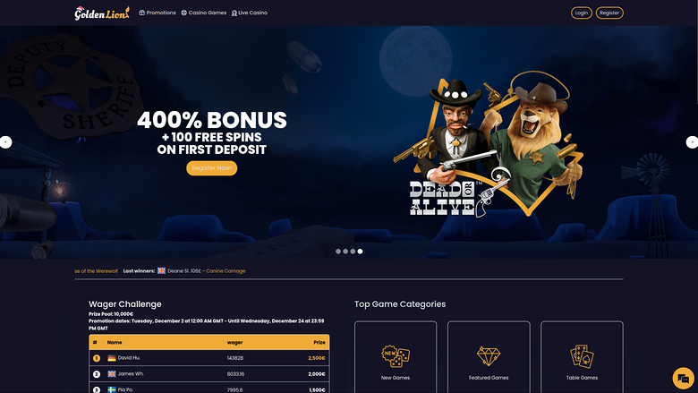 Page d'accueil de Golden Lion Desktop