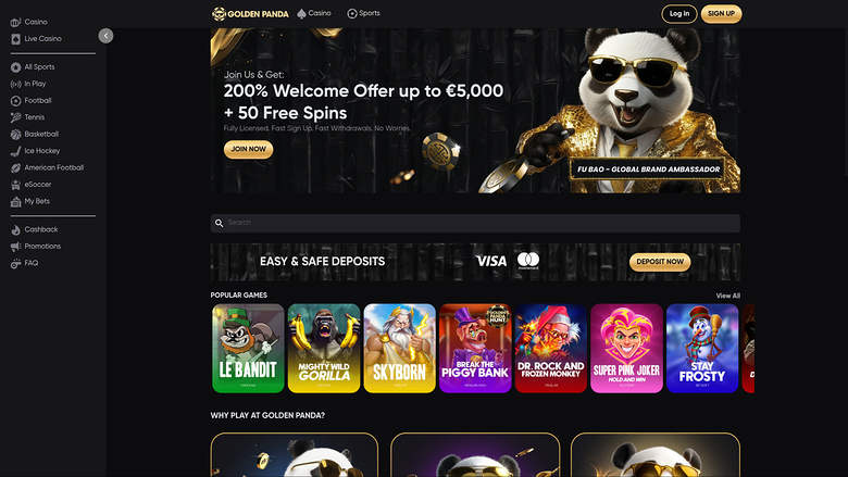 Golden Panda Casino Desktop Homepage