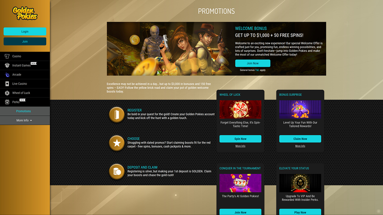 Promotions pour ordinateur de bureau du casino Golden Pokies