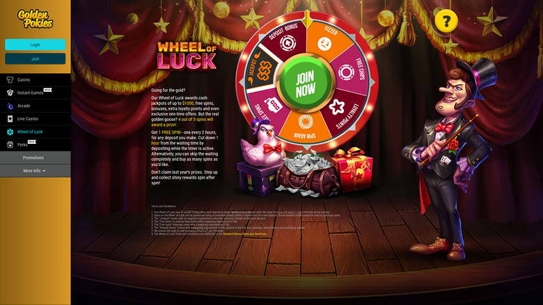 Roue de la fortune du casino Golden Pokies