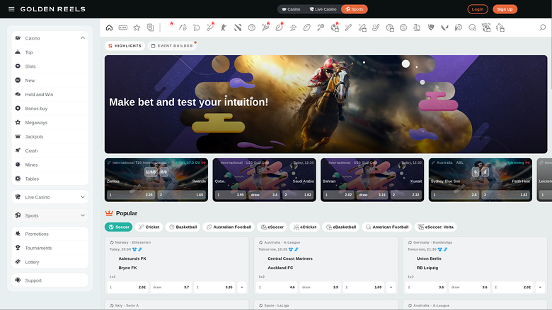 Casino Golden Reels Sports sur ordinateur