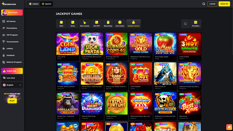 Jackpot de bureau du casino Golden Star