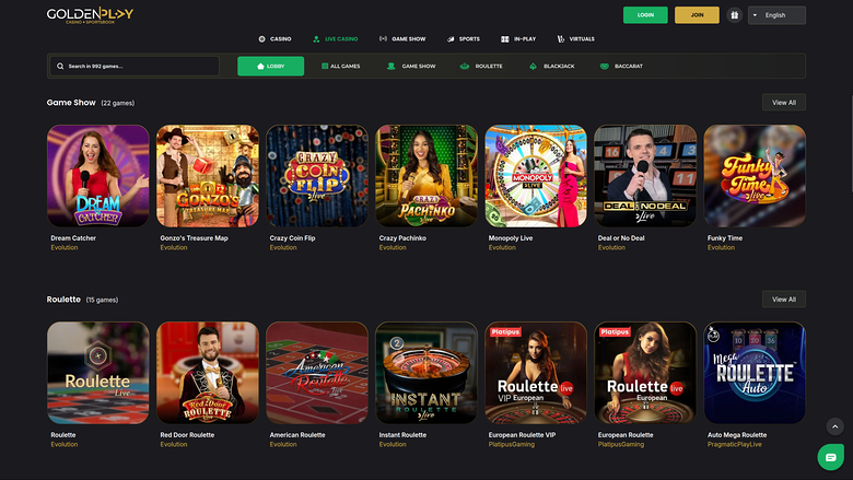 GoldenPlay Casino Live-Dealer