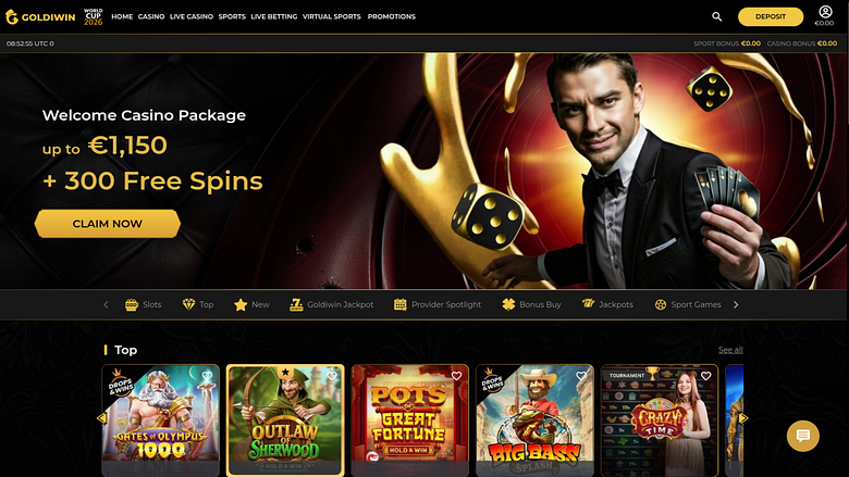Pagina iniziale desktop di GoldiWin Casino