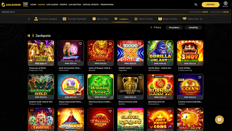 Jackpot desktop del casinò GoldiWin