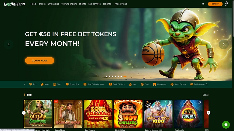 Página de inicio de Gomblingo Casino para escritorio
