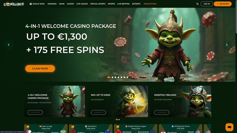 Homepage desktop del casinò Gomblingo