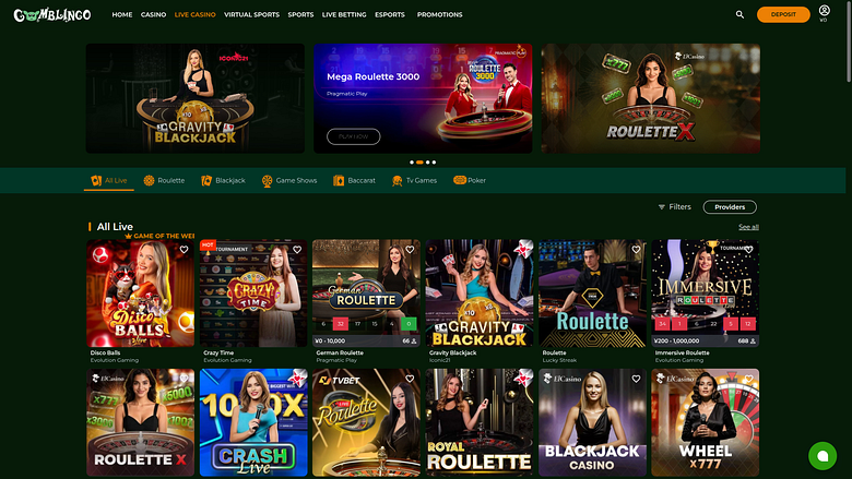 Casino Gomblingo con crupier en vivo de escritorio