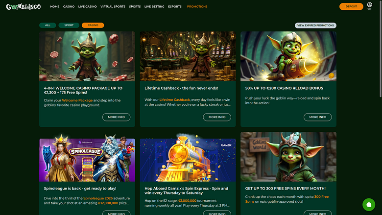 Promociones de escritorio del Casino Gomblingo