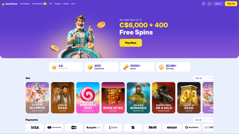 Page d'accueil du casino Goodman (ordinateur de bureau)