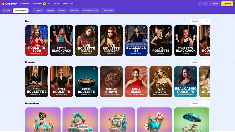 Casino Goodman avec croupier en direct sur ordinateur