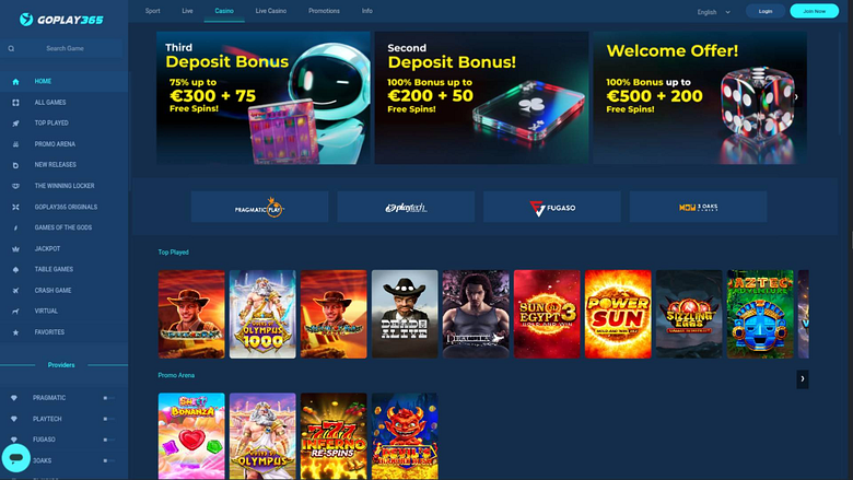 Скриншот главной страницы казино Goplay365