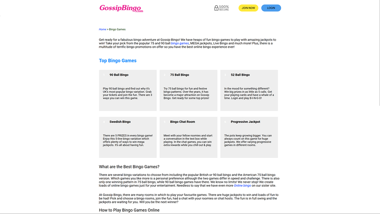 Gossip Bingo Casino Desktop Bingo
